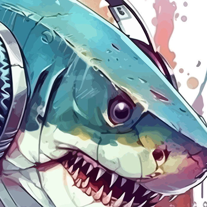 Shark in headphones Art, Sea animals PNG printable, Sublimation designs, Art portrait, Designs downloads