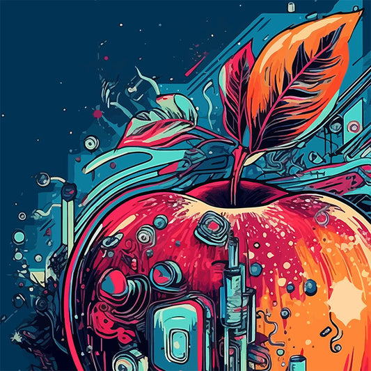 Hi-tech illustration, Fruits art, Red apple, Still life digital, Design download in PNG